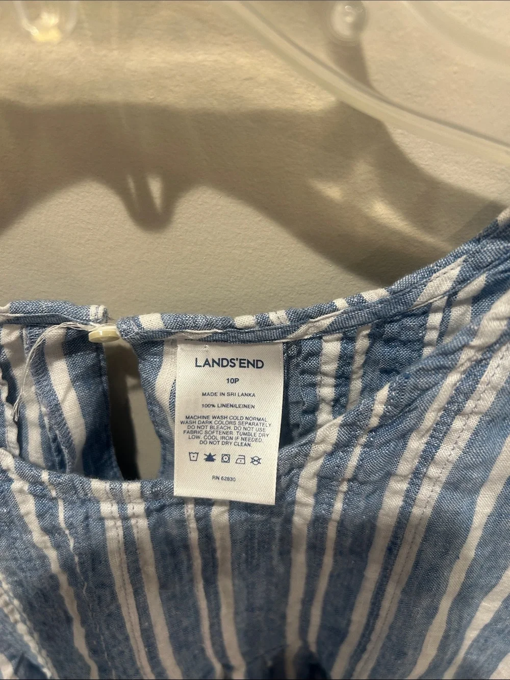 Lands' End Blue and White Striped Linen Blend Top